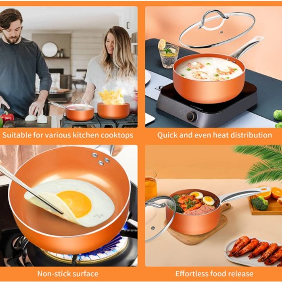 4 pcs - Nonstick Cooking Sauce Pan Set w/ Lids (1.5Qt & 2Qt) (Orange) - Picture 8 of 15
